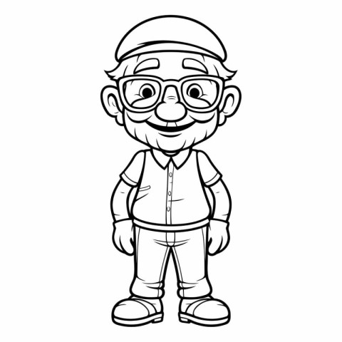 Outline of a boy with glasses and a cap.