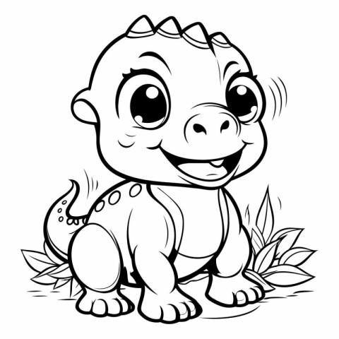 Cute Dinosaur - Black and White Cartoon Illustration for Colorin