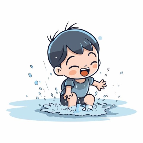 Cute little boy splashing in the puddle.