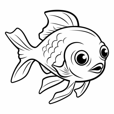 Black and White Cartoon Illustration of Cute Fish Animal Charact