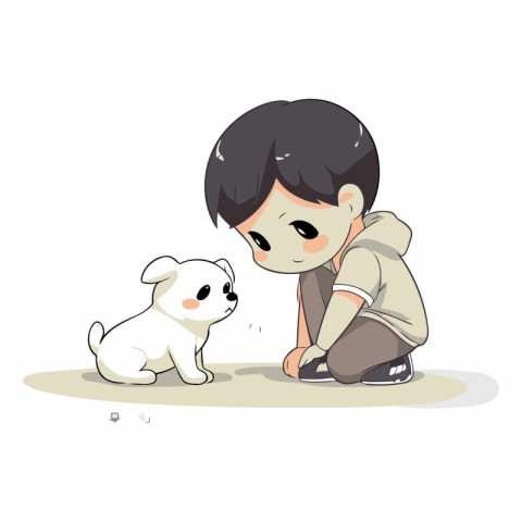 Illustration of a boy playing with a dog on a white background