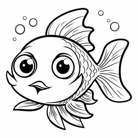 Black and White Cartoon Illustration of Cute Fish Animal Charact