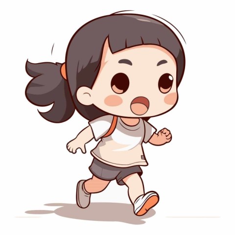 Illustration of a Cute Little Girl Running in a Hurry Pose