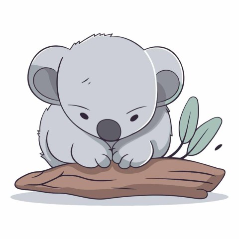 Cute koala sitting on a log in cartoon style.