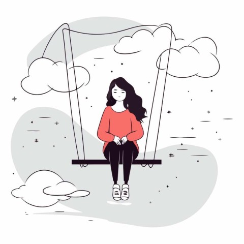 Vector illustration of a young woman sitting on a swing in the p