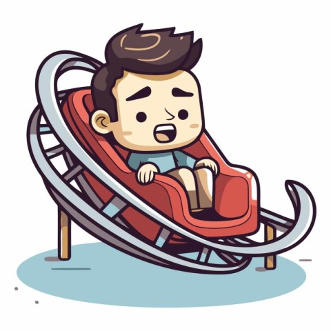 Cute boy sliding on a slide. Vector cartoon character illustrati