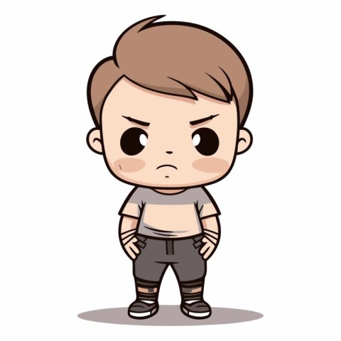 Upset Face - Cute Little Boy Cartoon Vector Illustration