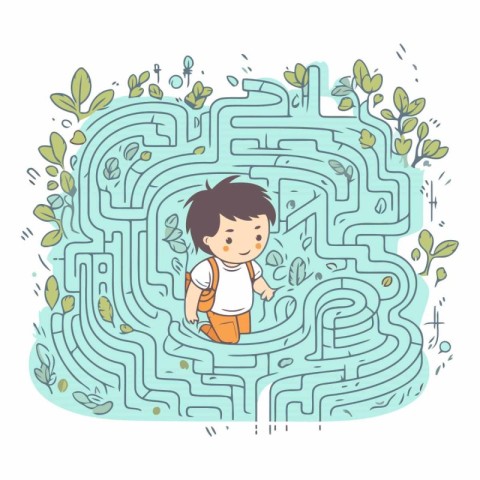 Maze with little boy. Maze game for kids