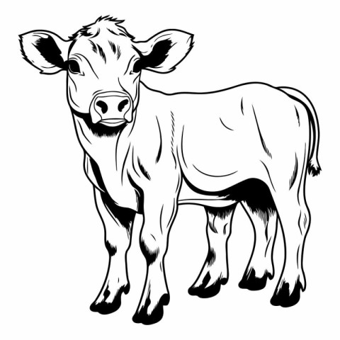 Vector image of a cow on a white background. Black and white ill