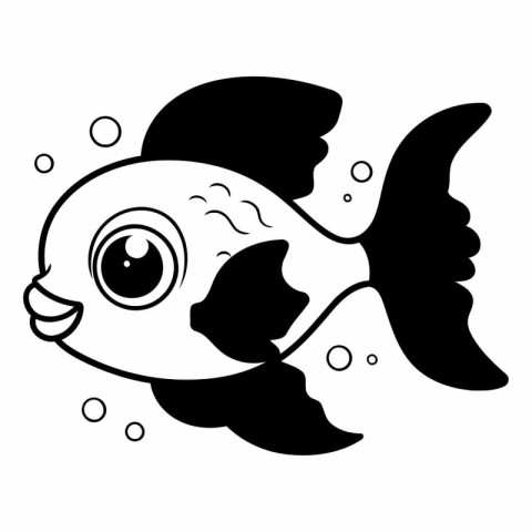 Black and white silhouette of a fish on a white background