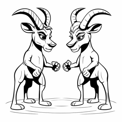 Vector illustration of a goat and a goat drinking water from a p