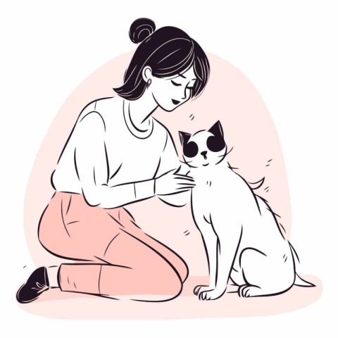 Girl with a cat of a girl with a dog.