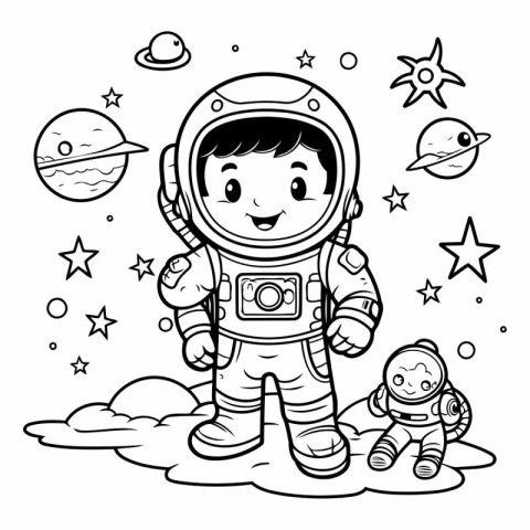 Astronaut and astronaut in space. Coloring book for children.