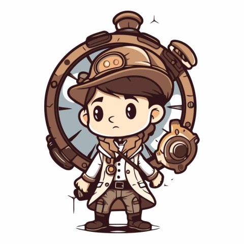 Cartoon boy in steampunk costume. Vector clip art illustration.
