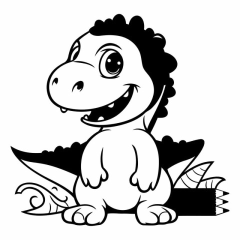 Black and White Cartoon Illustration of Cute Dinosaur Animal for