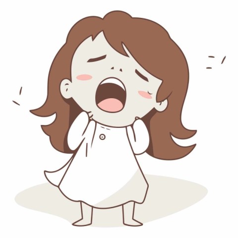 Illustration of a Cute Girl Crying Out Loudly Vector