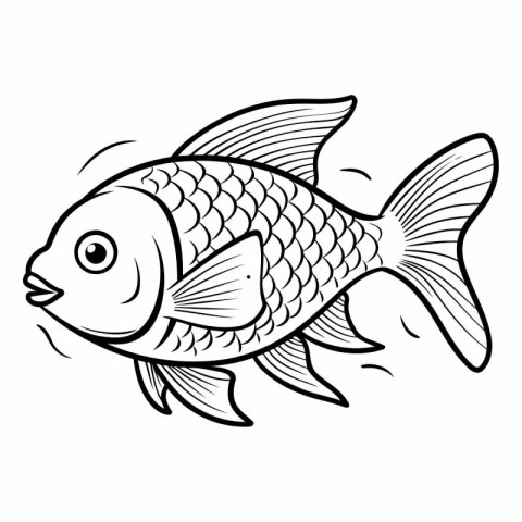 Black and White Cartoon Illustration of Cute Fish for Coloring B