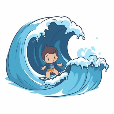 Boy surfing on wave of a boy surfing on a wave.