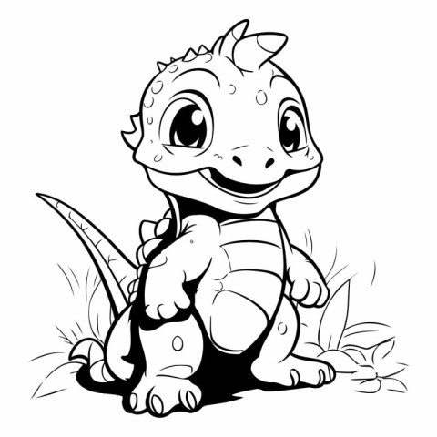 cute little lizard sitting on the grass. coloring book for child