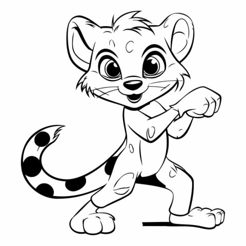 Black and White Cartoon Illustration of Cheetah Animal Character