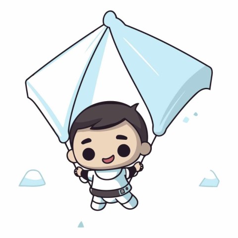 Cute baby boy flying with umbrella. Vector flat cartoon illustra