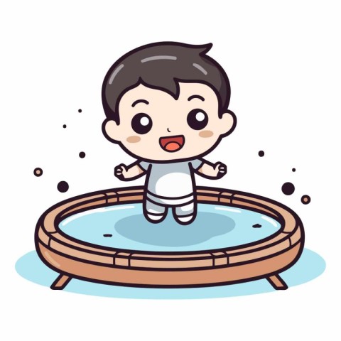 Cute Boy Jumping in Swimming Pool Cartoon Vector Illustration