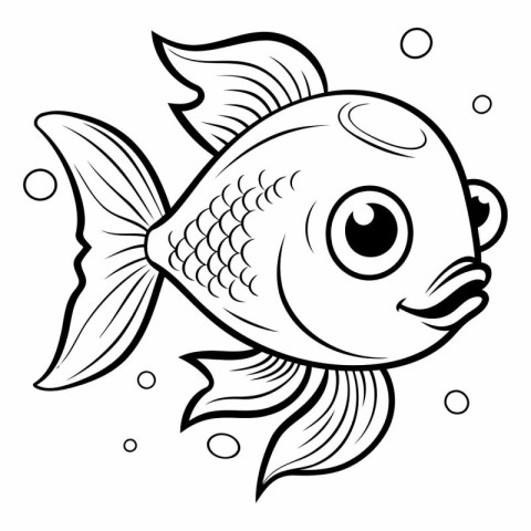 Black and White Cartoon Illustration of Cute Fish Animal Charact