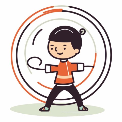 Cute little boy playing badminton. cartoon vector illustration.