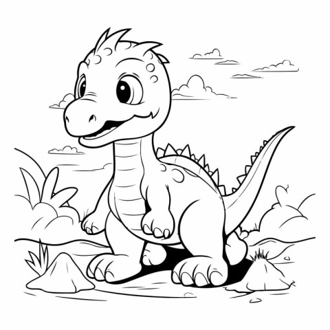 Coloring Page Outline Of a Dinosaur Cartoon Character Vector Ill