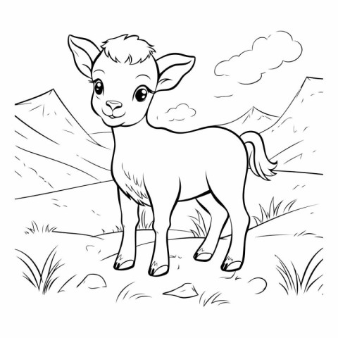 Coloring Page Outline Of a baby deer in the meadow