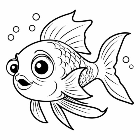 Black and White Cartoon Illustration of Cute Fish Animal Charact