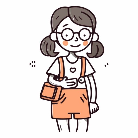 Illustration of a schoolgirl with glasses and a backpack. Vector