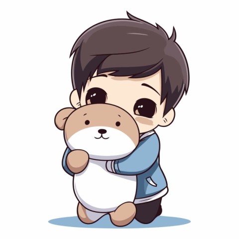 cute boy with teddy bear cartoon character vector illustration g