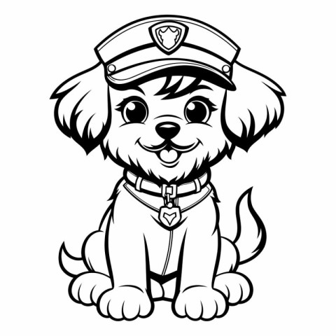 Cute cartoon dog in police cap. Vector clip art illustration.