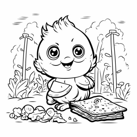 Black and White Cartoon Illustration of Cute Little Turtle Chara