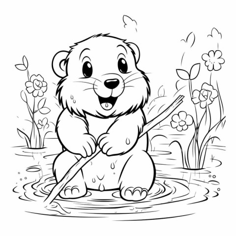 Cute hamster in the water. Coloring book for children