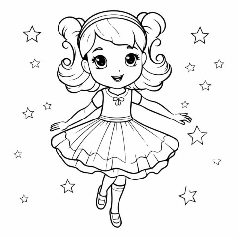 Coloring Page Outline Of Cartoon Cute Little Ballerina