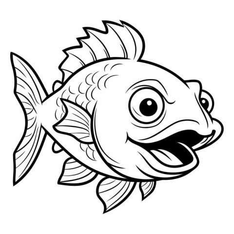 Black and White Cartoon Illustration of Funny Fish for Coloring