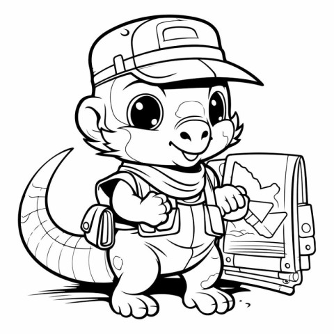 Black and White Cartoon Illustration of Cute Baby Boy Scout or S