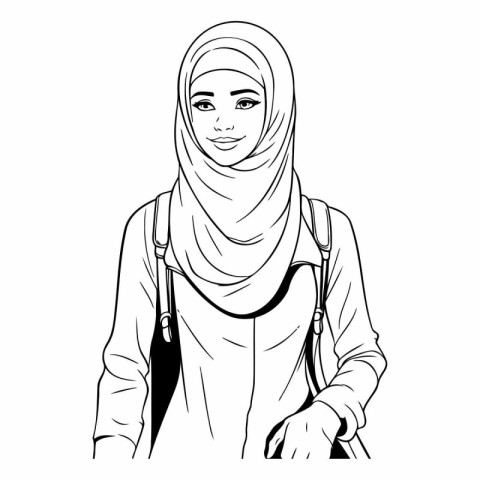 hijab woman with backpack cartoon vector illustration graphic de