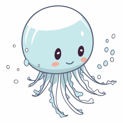 Illustration of a Cute Cartoon Jellyfish Floating in the Sea