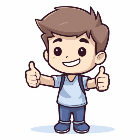 Boy Showing Thumbs Up - Cute Cartoon Vector Illustration