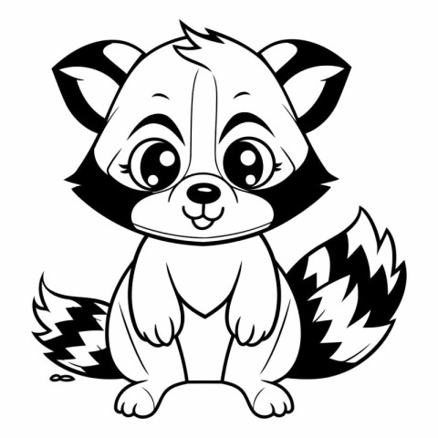 Cute raccoon - black and white vector illustration for coloring