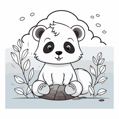 Cute cartoon panda sitting on a rock.