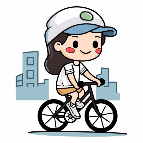 cute girl riding a bicycle in the city.