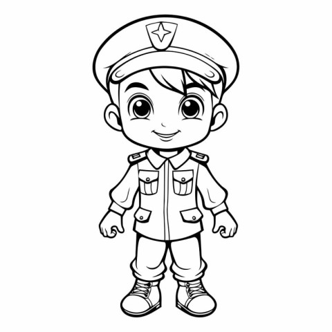 Coloring book for children. Boy in a military uniform with a cap