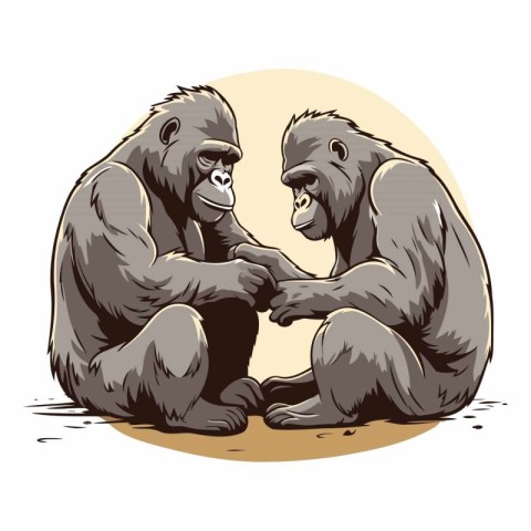 Vector illustration of a gorilla and a gorilla sitting on the gr