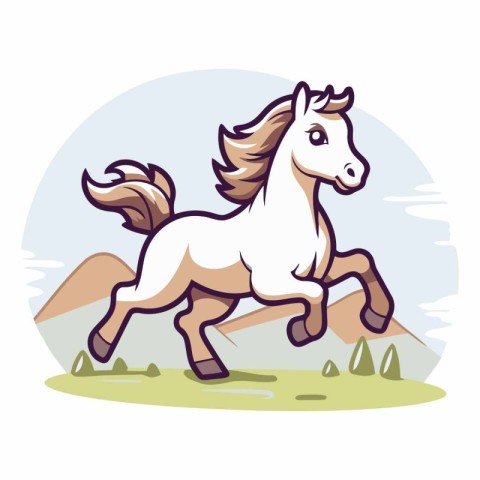 Horse running on the meadow in cartoon style.