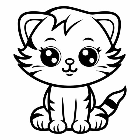 Cute Cartoon Cat Vector Illustration for Coloring Book or Page