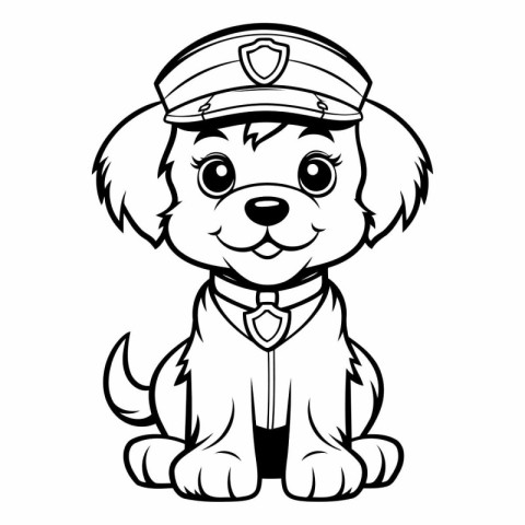 Black and White Cartoon Illustration of Cute Puppy Sailor Dog Co